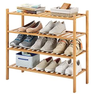 4-tier bamboo shoe rack for entryway, stackable | heavy duty | multi-function, free standing shoe racks for bedroom hallway closet