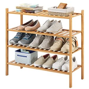 4-Tier Bamboo Shoe Rack for Entryway, Stackable | Heavy Duty | Multi-Function, Free Standing Shoe Racks for Bedroom Hallway Closet