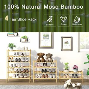 4-Tier Bamboo Shoe Rack for Entryway, Stackable | Heavy Duty | Multi-Function, Free Standing Shoe Racks for Bedroom Hallway Closet