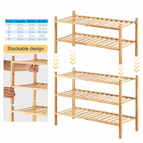 4-Tier Bamboo Shoe Rack for Entryway, Stackable | Heavy Duty | Multi-Function, Free Standing Shoe Racks for Bedroom Hallway Closet