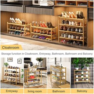 4-Tier Bamboo Shoe Rack for Entryway, Stackable | Heavy Duty | Multi-Function, Free Standing Shoe Racks for Bedroom Hallway Closet