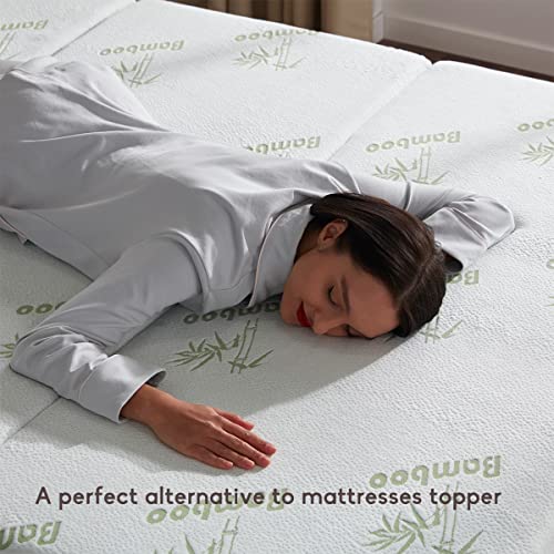 SINWEEK Memory Foam Folding Mattress with Storage Bag, 4 Inch Foldable Mattress Trifold Mattress Topper, CertiPUR-US Certified Floor Mattress Guest Bed with Bamboo Cover &Waterproof Lining