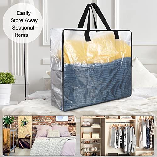 10 Pieces Oversized Clear Storage Bags with Handles and Zippers Moving Bag for College Carrying, Bedding, Blankets, Comforters, Clothes and Toys Organizer