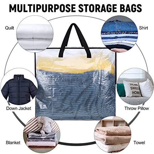 10 Pieces Oversized Clear Storage Bags with Handles and Zippers Moving Bag for College Carrying, Bedding, Blankets, Comforters, Clothes and Toys Organizer