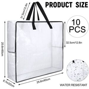 10 Pieces Oversized Clear Storage Bags with Handles and Zippers Moving Bag for College Carrying, Bedding, Blankets, Comforters, Clothes and Toys Organizer