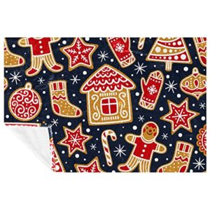 christmas gingerbread cookies of snowman house tree prints soft warm cozy blanket throw for bed couch sofa picnic camping beach, 150×100cm