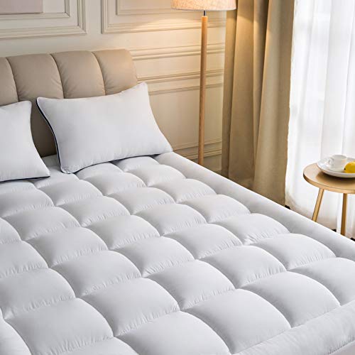 Mattress Topper Twin 39x75 Inches Quilted Plush Down Alternative Pillow Top Fitted Skirt Protector Mattress Pad Reviver Enhancer Deep Pocket Fits 20 Inches Soft White