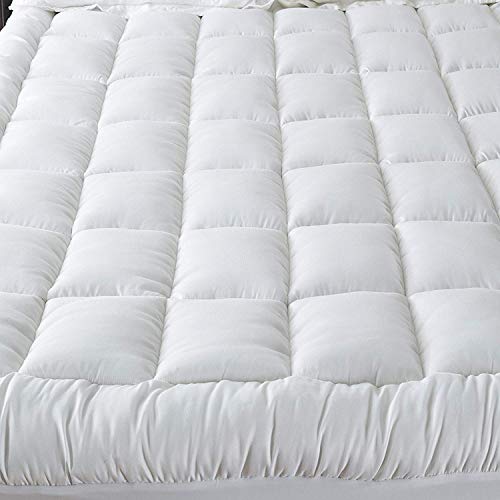 Mattress Topper Twin 39x75 Inches Quilted Plush Down Alternative Pillow Top Fitted Skirt Protector Mattress Pad Reviver Enhancer Deep Pocket Fits 20 Inches Soft White