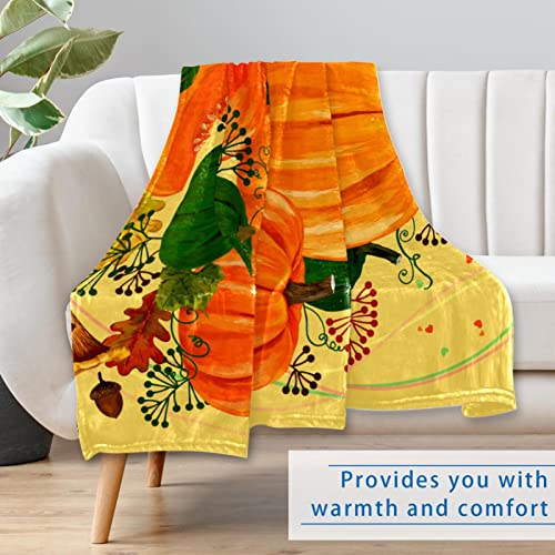 Autumn Pumpkin and Mushroom Prints Soft Warm Cozy Blanket Throw for Bed Couch Sofa Picnic Camping Beach, 150×100cm