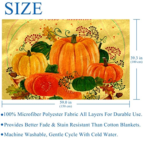 Autumn Pumpkin and Mushroom Prints Soft Warm Cozy Blanket Throw for Bed Couch Sofa Picnic Camping Beach, 150×100cm