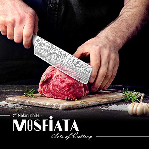 MOSFiATA 7” Nakiri Chef's Knife with Finger Guard and Blade Guard in Gift Box, German High Carbon Stainless Steel EN1.4116 Nakiri Vegetable Knife, Multipurpose Kitchen Knife with Micarta Handle