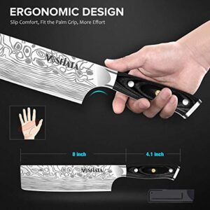 MOSFiATA 7” Nakiri Chef's Knife with Finger Guard and Blade Guard in Gift Box, German High Carbon Stainless Steel EN1.4116 Nakiri Vegetable Knife, Multipurpose Kitchen Knife with Micarta Handle