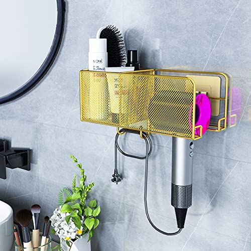 JIAGUTRAD Metal Hair Dryer Wall Mount Holder Wall Mount Stand Wall Organizer Wall Hanger Wall Mounted Toiletry Holder for Dyson Hair Dryer for Most Hair Dryer