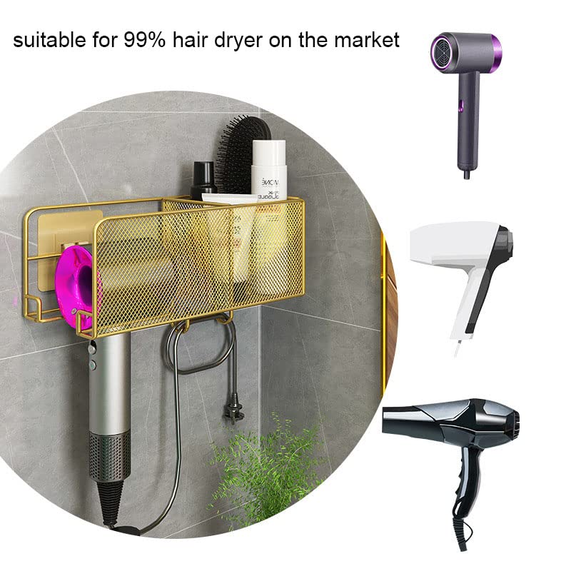 JIAGUTRAD Metal Hair Dryer Wall Mount Holder Wall Mount Stand Wall Organizer Wall Hanger Wall Mounted Toiletry Holder for Dyson Hair Dryer for Most Hair Dryer