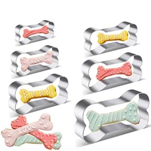 6 pieces dog bone cookie cutters, bone shape cookie cutters set stainless steel biscuit mold for dog cat homemade treats 5", 4.5", 3.5", 3.25", 2.15"