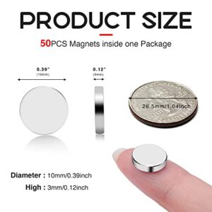 VSKIZ Refrigerator Magnets 50 Pcs, 10x3mm Tiny Round Disc Small Magnets, Muti-use Premium Neodymium Fridge Magnets Rare Earth Magnets, Whiteboard Magnets for Crafts, DIY, Office, Dry Erase Board