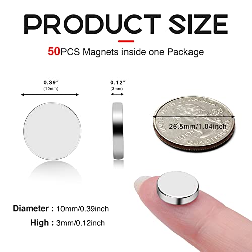 VSKIZ Refrigerator Magnets 50 Pcs, 10x3mm Tiny Round Disc Small Magnets, Muti-use Premium Neodymium Fridge Magnets Rare Earth Magnets, Whiteboard Magnets for Crafts, DIY, Office, Dry Erase Board