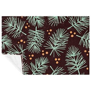 fir tree branches and berries prints soft warm cozy blanket throw for bed couch sofa picnic camping beach, 150×100cm