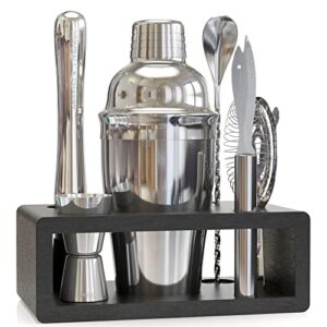highball & chaser cocktail shaker set: bartender kit for home bar mixology cocktail bar set plus e-book with 30 recipes (silver)