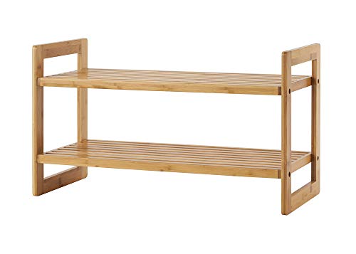TRINITY Basics EcoStorage 2-Tier Bamboo Shoe Organizer, Shoe Rack for Closet or Entryway Stores Up to 12 Pairs of Boots, Sneakers, Heels, and More, Natural Finish, 2-Pack