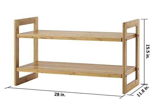 TRINITY Basics EcoStorage 2-Tier Bamboo Shoe Organizer, Shoe Rack for Closet or Entryway Stores Up to 12 Pairs of Boots, Sneakers, Heels, and More, Natural Finish, 2-Pack