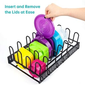 GeekDigg Lid Organizer for Plastic Lids for Cabinet, with 6 Adjustable Dividers & Bathroom Hanging Shower Head Caddy Organizer, Three Tier, Rust Proof Premium Hanger Design With Suction Cups, Hooks