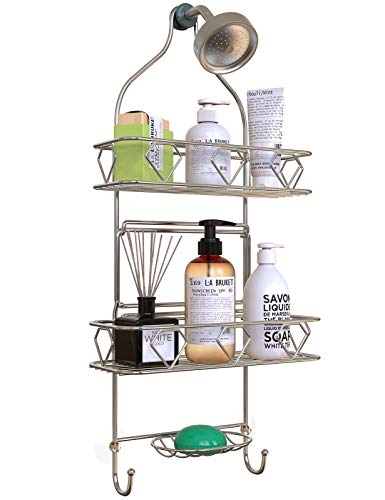 GeekDigg Lid Organizer for Plastic Lids for Cabinet, with 6 Adjustable Dividers & Bathroom Hanging Shower Head Caddy Organizer, Three Tier, Rust Proof Premium Hanger Design With Suction Cups, Hooks