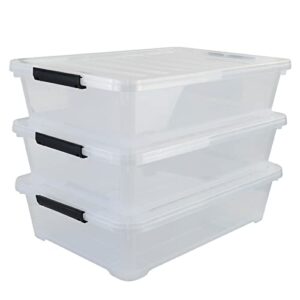 innouse 40 quart under bed storage bin with wheels, 3 packs large flat clear latch box