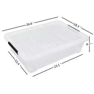 Innouse 40 Quart Under Bed Storage Bin with Wheels, 3 Packs Large Flat Clear Latch Box