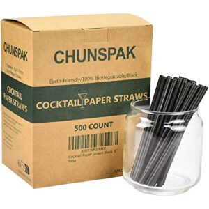 paper cocktail straws 5 inch - 500 ct. biodegradable small black paper drinking straws bulk for short drinks, restaurant, bar, food services