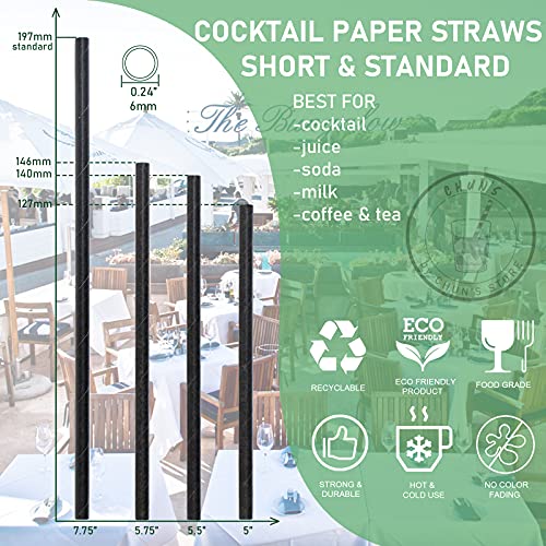 Paper Cocktail Straws 5 inch - 500 ct. Biodegradable Small Black Paper Drinking Straws Bulk for Short Drinks, Restaurant, Bar, Food Services