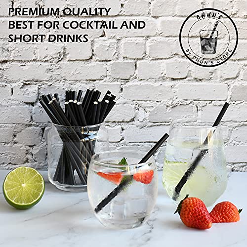 Paper Cocktail Straws 5 inch - 500 ct. Biodegradable Small Black Paper Drinking Straws Bulk for Short Drinks, Restaurant, Bar, Food Services