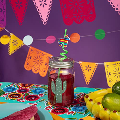 24 Mexican Fiesta Party Favors, Drinking Straws for Mexican Party Favors, Cinco De Mayo Party Favors for Kids, Taco Party Supplies with 2 Cleaning Brush