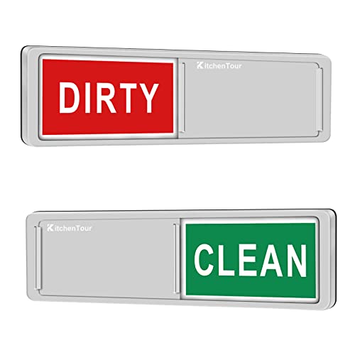 KitchenTour Clean Dirty Magnet for Dishwasher Upgrade Super Strong Magnet - Easy to Read Non-Scratch Magnetic Silver Indicator Sign with Clear, Bold & Colored Text Silver