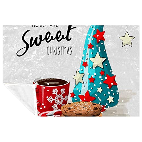 Chocolate Cookies Red Coffee Cup and Christmas Tree Prints Soft Warm Cozy Blanket Throw for Bed Couch Sofa Picnic Camping Beach, 150×100cm