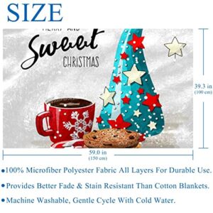 Chocolate Cookies Red Coffee Cup and Christmas Tree Prints Soft Warm Cozy Blanket Throw for Bed Couch Sofa Picnic Camping Beach, 150×100cm