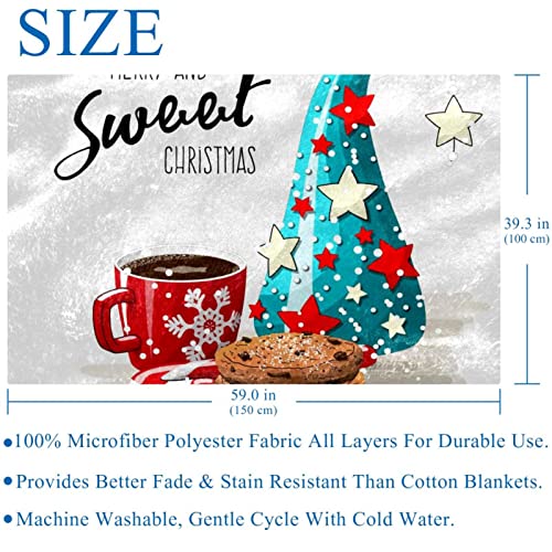 Chocolate Cookies Red Coffee Cup and Christmas Tree Prints Soft Warm Cozy Blanket Throw for Bed Couch Sofa Picnic Camping Beach, 150×100cm