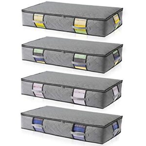 extra-large under bed storage bags containers [4pack] thickened 3 ply fabric under bed storage organizers with reinforced handles strong zipper breathable zippered organizer for bedrooms, (grey)