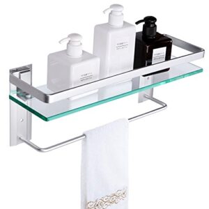 Vdomus Acrylic Bathroom Shelves, Wall Mounted no Drilling Thick Clear Storage & Display shelvings, 2 Pack (Original) and Tempered Glass Bathroom Shelf with Towel bar Wall Mounted Shower Storage