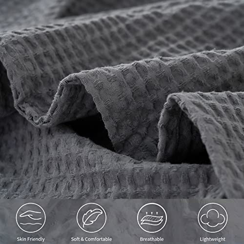 NATUREFIELD Waffle Weave Throw Blanket, 70" x 50" 100% Cotton Lightweight and Breathable Bed Throw, Soft and Comfortable Throw Blanket for Bed Couch Sofa All Season, Vintage Washed, Grey