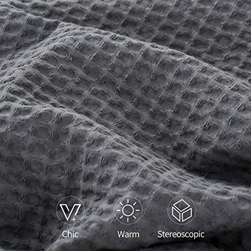 NATUREFIELD Waffle Weave Throw Blanket, 70" x 50" 100% Cotton Lightweight and Breathable Bed Throw, Soft and Comfortable Throw Blanket for Bed Couch Sofa All Season, Vintage Washed, Grey