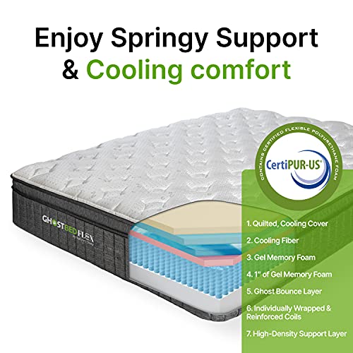 GhostBed Flex 13 Inch Cool Gel Memory Foam & Innerspring Hybrid Mattress, Medium Feel, Made in The USA, Queen