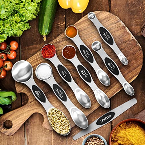 Measuring Cups Set and Magnetic Measuring Spoons Set,QtoiKce 18/8 Stainless Steel 7 Measure Cups and 7 Magnetic Measure Spoons,1 Leveler & 1 Conversion Chart for Dry and Liquid Ingredient