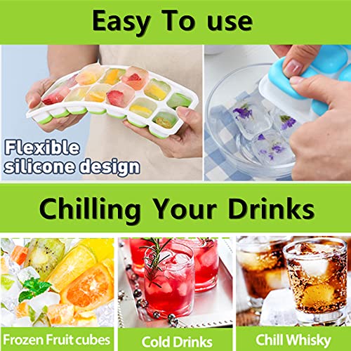 Ice Cube Tray with Lid 4 Pack, EDEFISY Reusable 14-Ice Cube Trays Easy-Release & Flexible Ice Trays for Freezer wit Lid for Chilled Drinks, Whiskey and Cocktails, Green