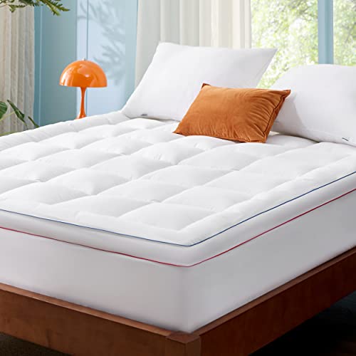 Bedsure Mattress Topper Queen Size - Extra Thick Cooling Mattress Pad Cover with 8-21" Deep Pocket, Plush Soft Pillow Top Bed Topper for Back Pain, Overfilled Down Alternative Filling, White