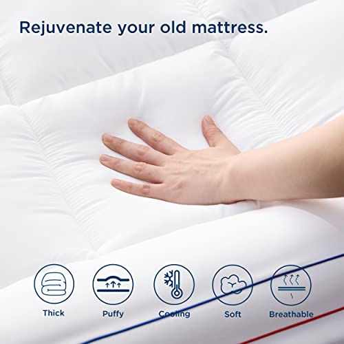 Bedsure Mattress Topper Queen Size - Extra Thick Cooling Mattress Pad Cover with 8-21" Deep Pocket, Plush Soft Pillow Top Bed Topper for Back Pain, Overfilled Down Alternative Filling, White