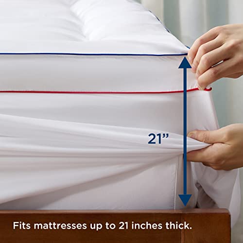 Bedsure Mattress Topper Queen Size - Extra Thick Cooling Mattress Pad Cover with 8-21" Deep Pocket, Plush Soft Pillow Top Bed Topper for Back Pain, Overfilled Down Alternative Filling, White