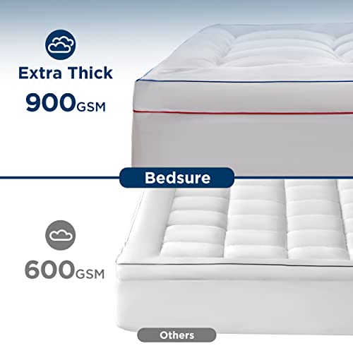 Bedsure Mattress Topper Queen Size - Extra Thick Cooling Mattress Pad Cover with 8-21" Deep Pocket, Plush Soft Pillow Top Bed Topper for Back Pain, Overfilled Down Alternative Filling, White