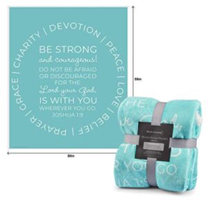 Bloom Enterprise Scripture Blanket - Religious Throw Blanket Makes Ideal Christian Gifts for Women - Prayer Blanket Has Bible Verse Joshua 1:9, Healing Blanket for Women & Christian Socks (Teal)