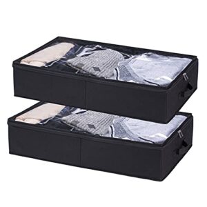 qinsawaka underbed storage containers under bed storage drawer organizer with sturdy structure for clothes, blankets, shoes, three-side open chunky zippers firm sides & bottom 2 pack, black